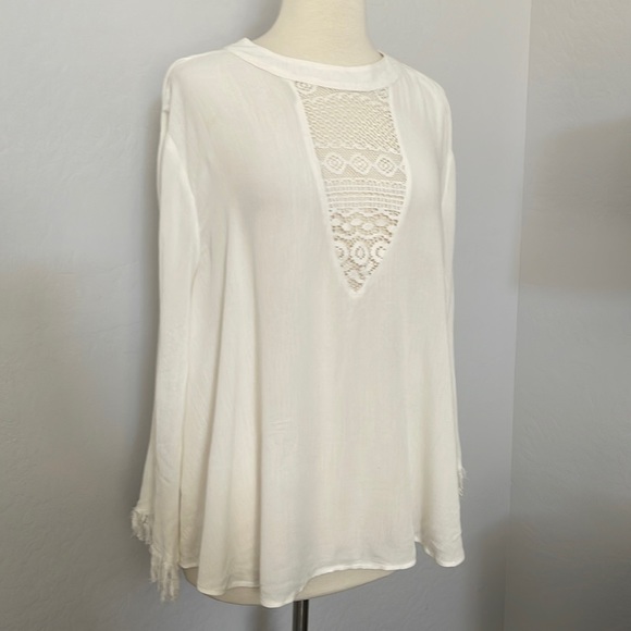 Band of Gypsies Fringe Lace White Throw on & Go Summer Top - Picture 2 of 7
